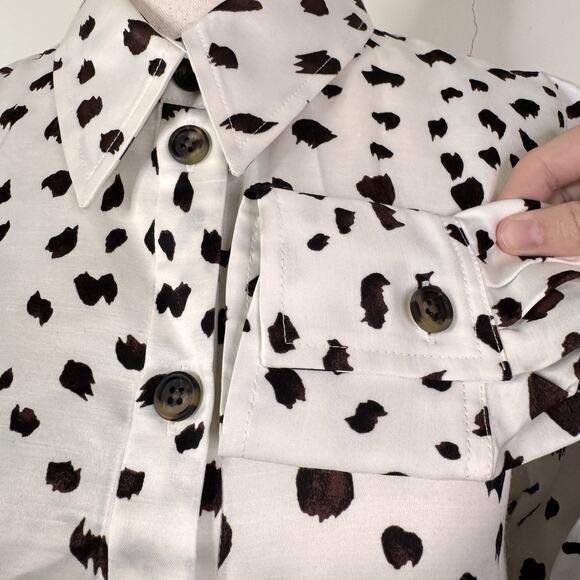 Carolina Herrera Polka Dot Button Down Blouse White Black Viscose Sz 6 NWT - Picture 8 of 11